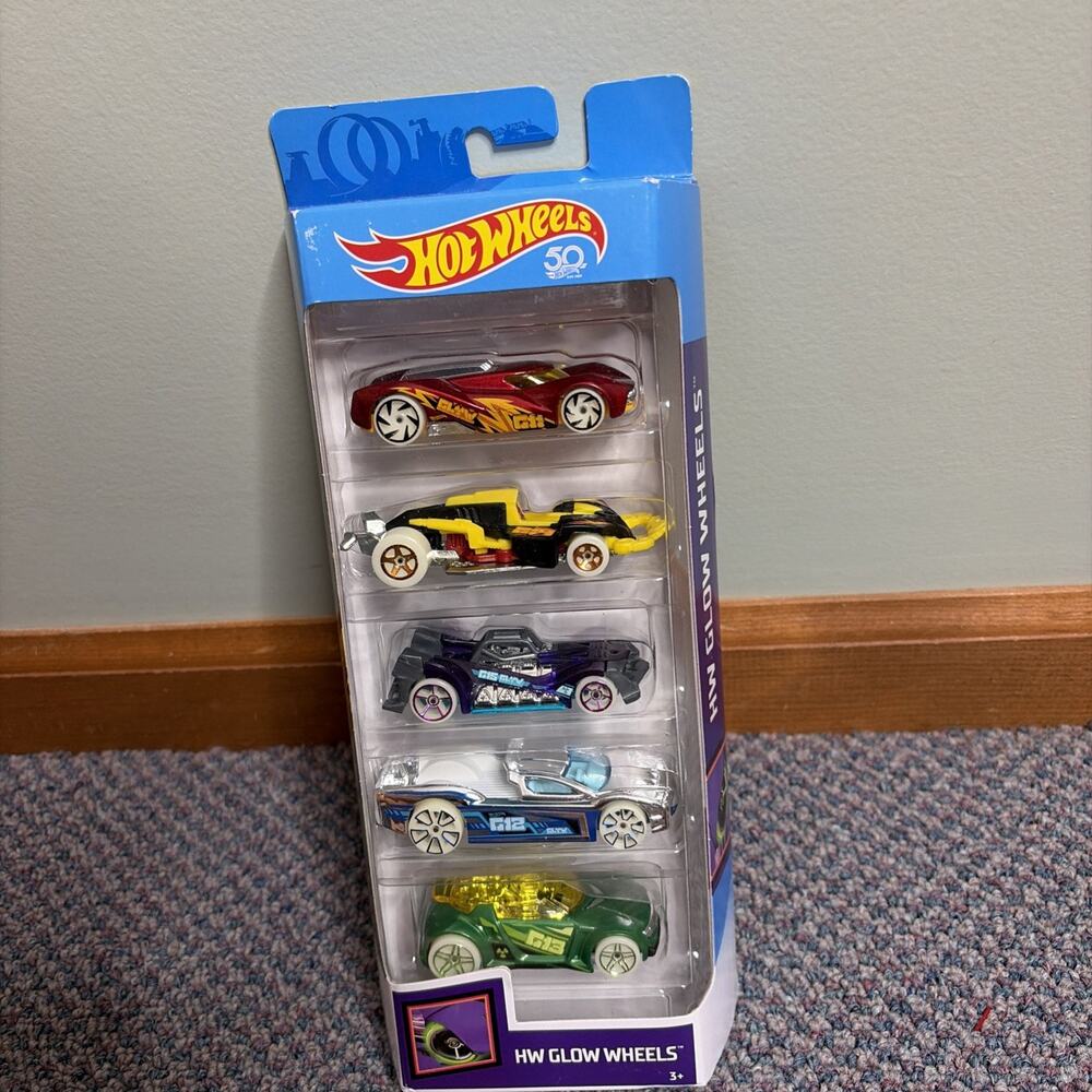 Hot Wheels 2018 HW Glow Wheels 5 Pack; All with glow in the dark wheels